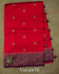 Crimson Red Pure Raw Silk Handloom Saree