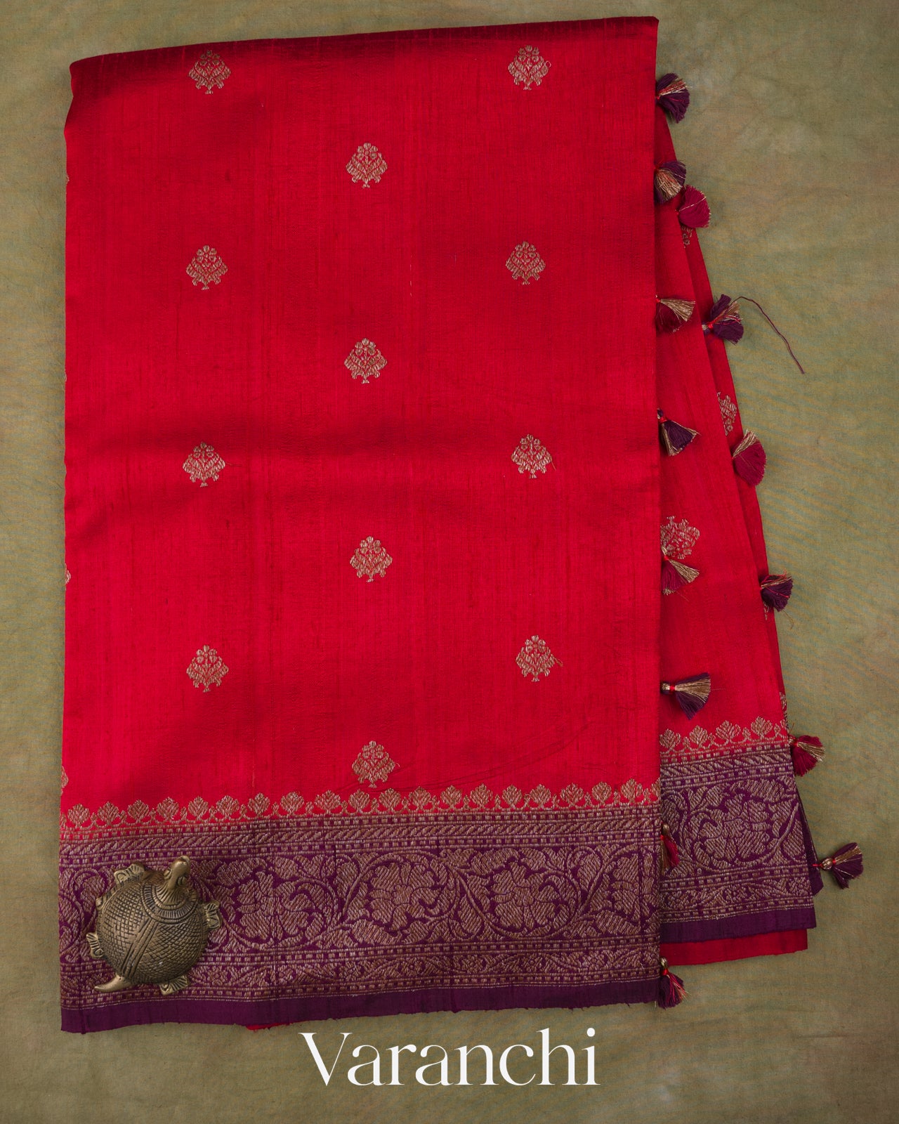 Crimson Red Pure Raw Silk Handloom Saree