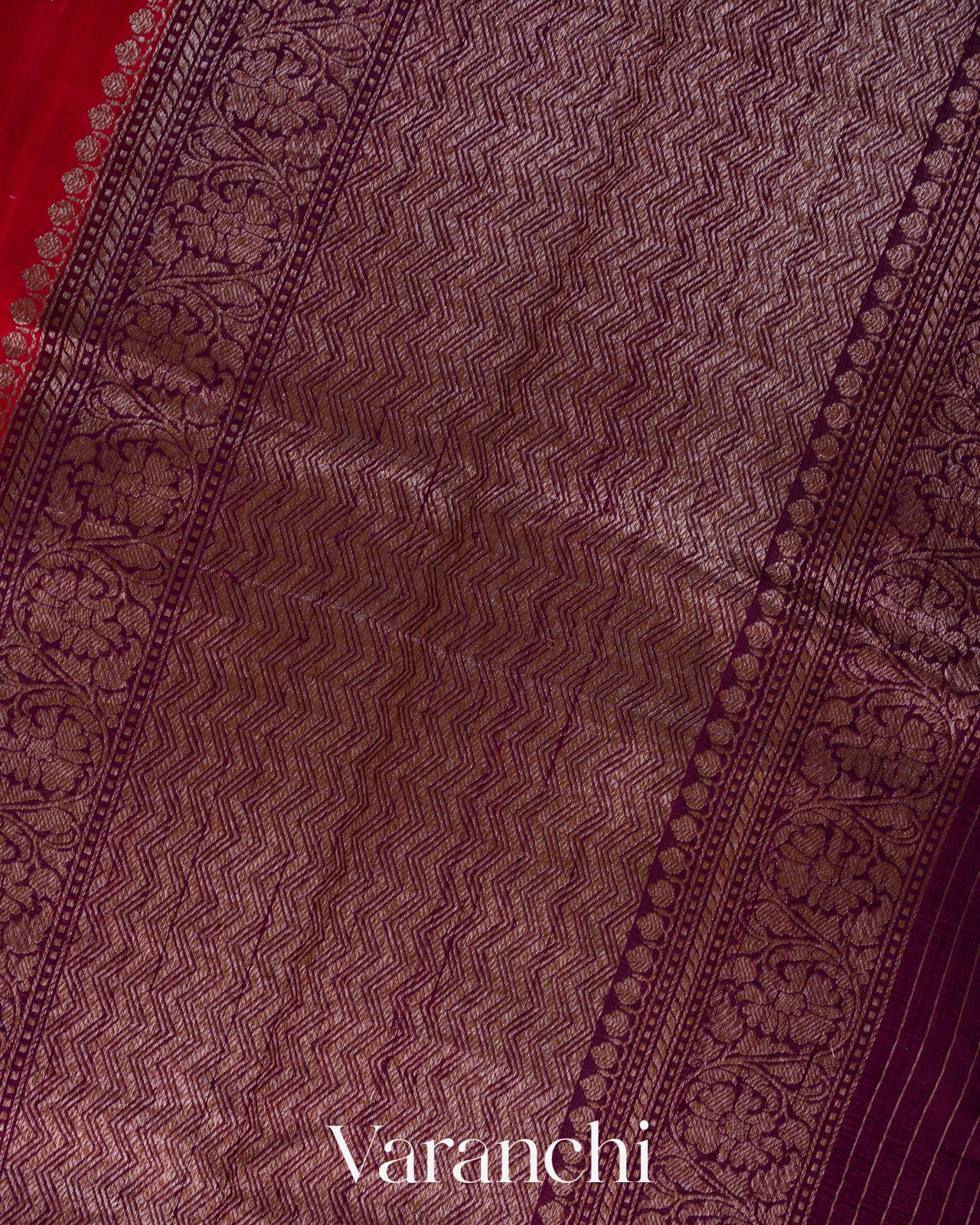Crimson Red Pure Raw Silk Handloom Saree
