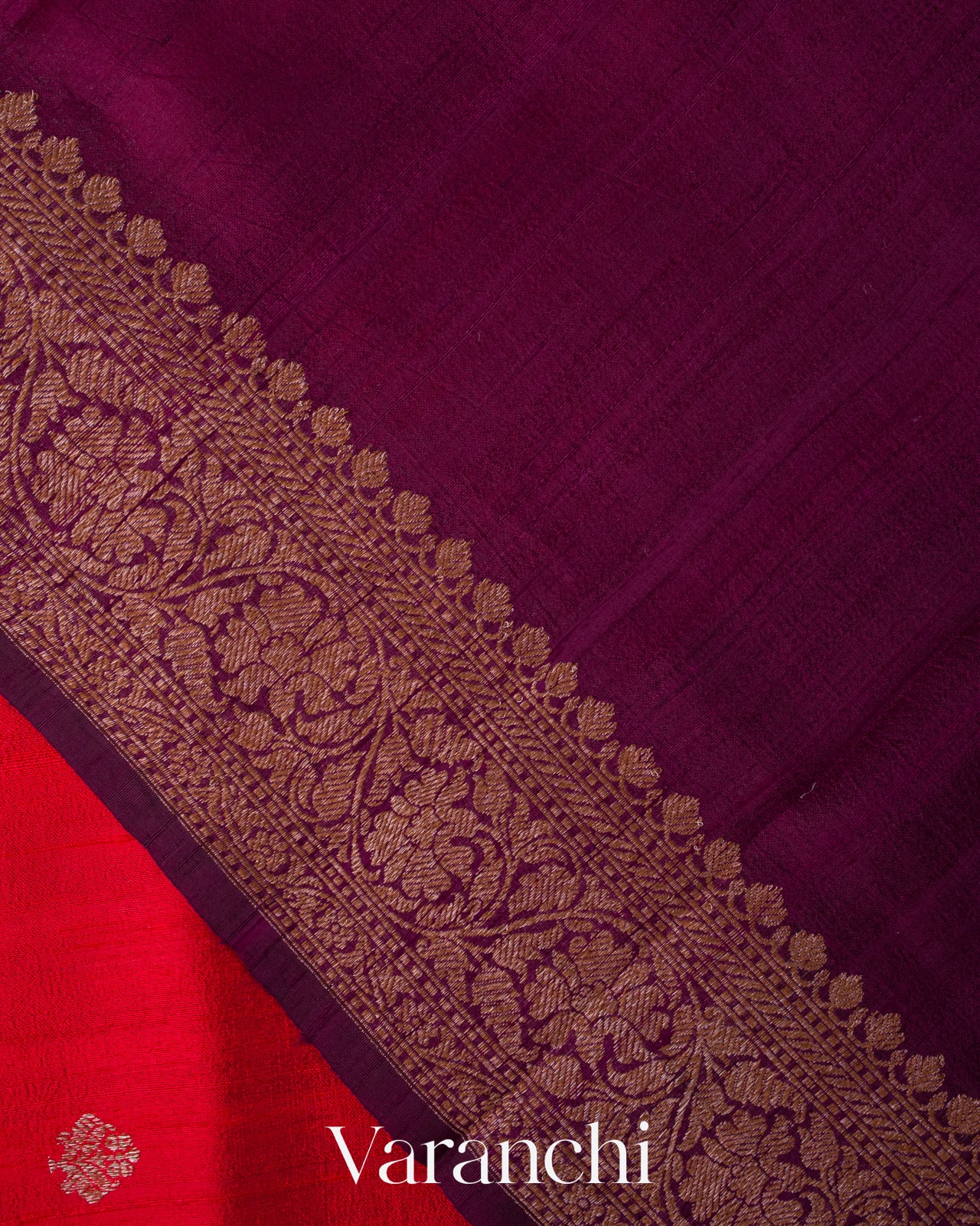 Crimson Red Pure Raw Silk Handloom Saree
