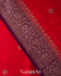 Crimson Red Pure Raw Silk Handloom Saree