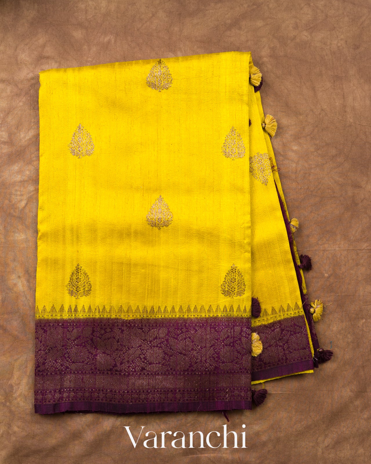 Lemon Yellow Pure Raw Silk Handloom Saree
