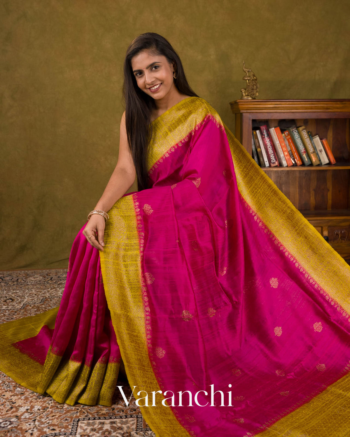 Rani Pink Pure Raw Silk Handloom Saree — Draped