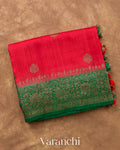 Coral Red Pure Raw Silk Handloom Saree