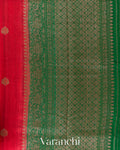 Coral Red Pure Raw Silk Handloom Saree