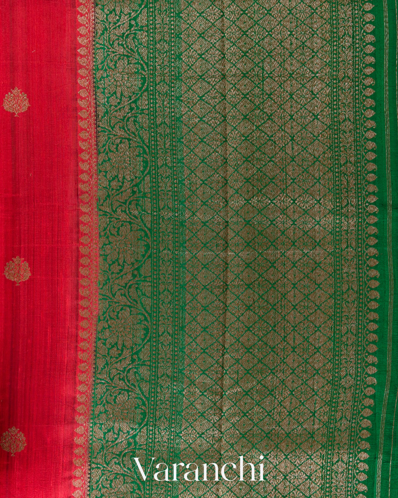 Coral Red Pure Raw Silk Handloom Saree