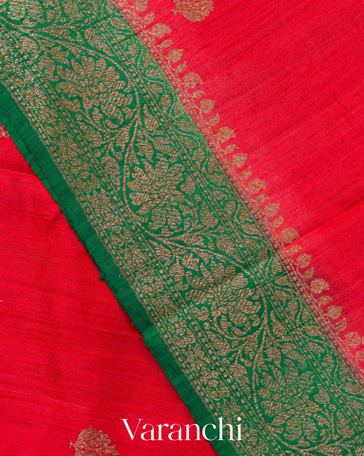 Coral Red Pure Raw Silk Handloom Saree
