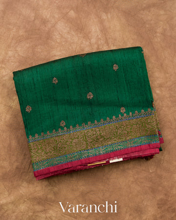 Bottle Green Pure Raw Silk Handloom Saree