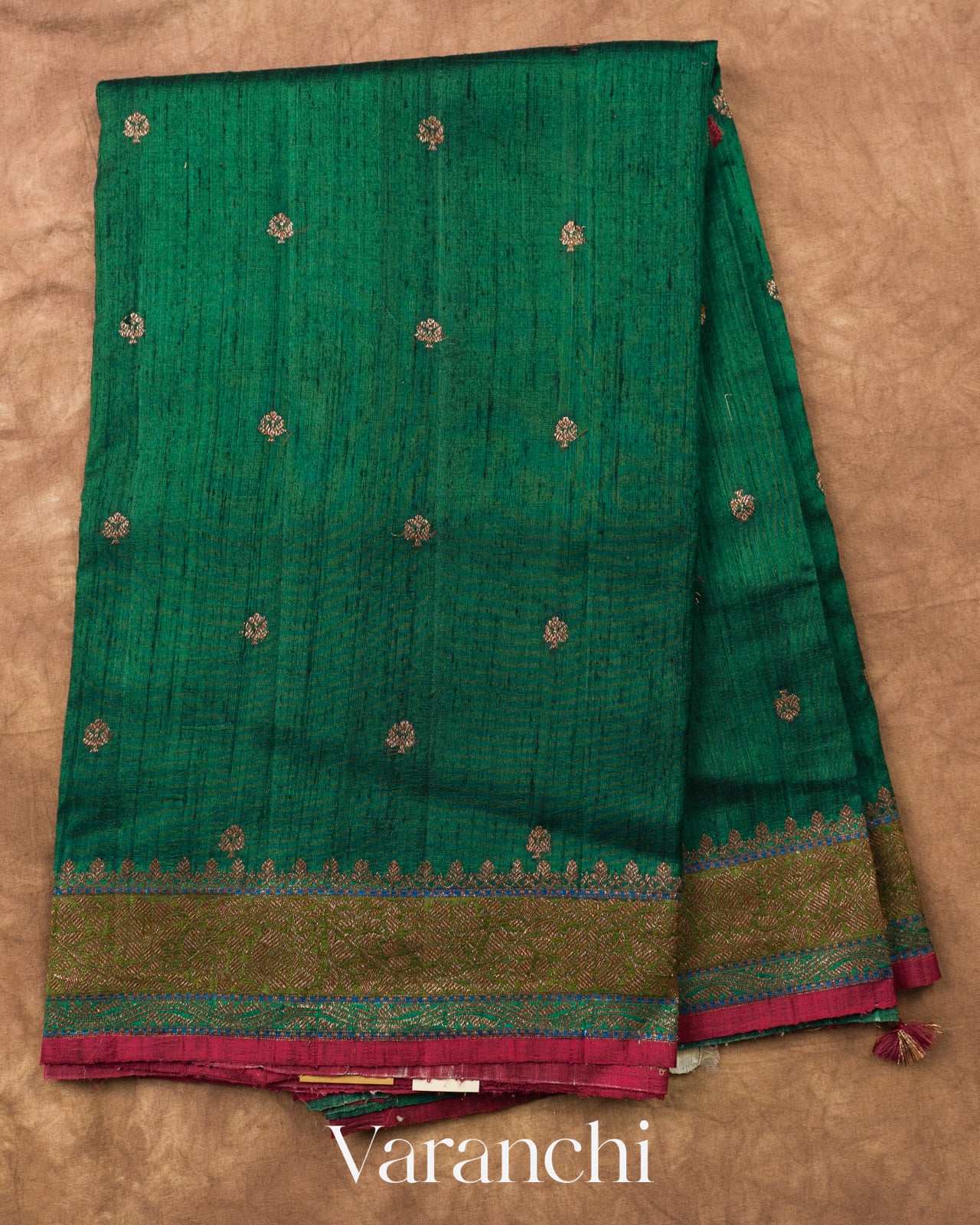 Bottle Green Pure Raw Silk Handloom Saree