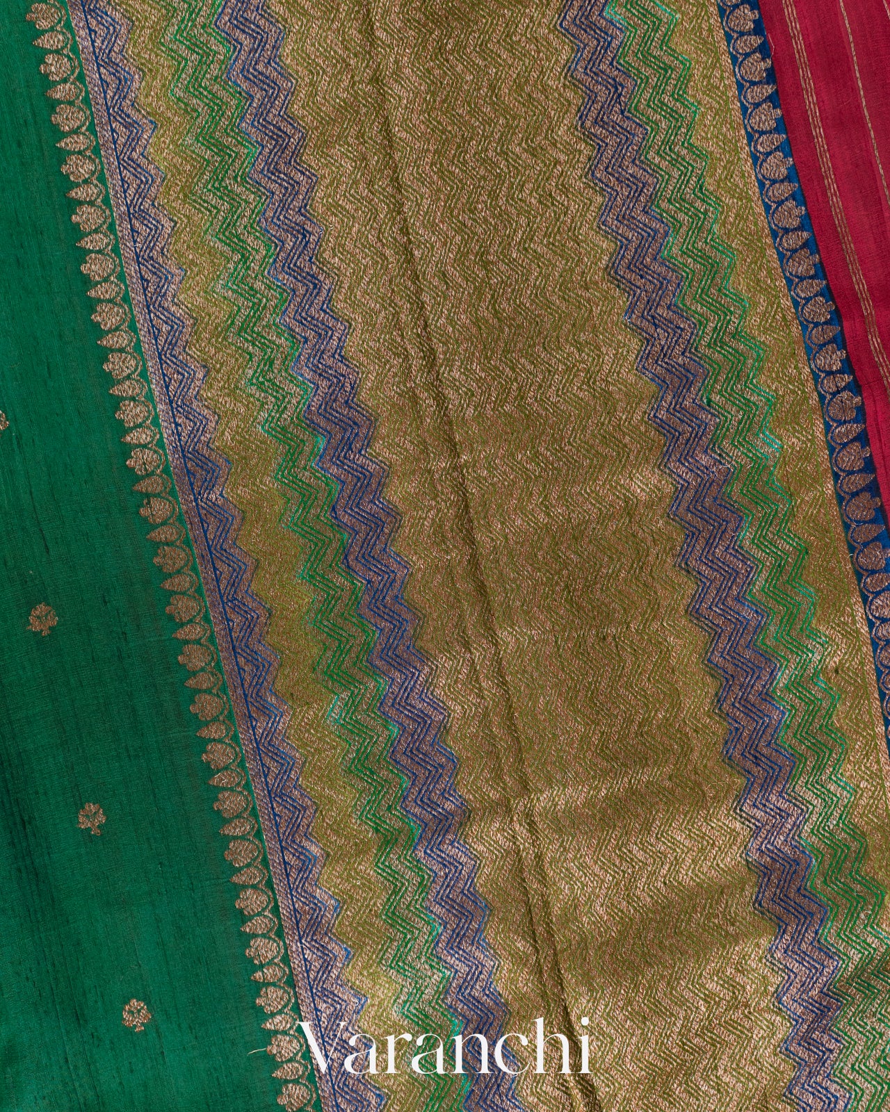 Bottle Green Pure Raw Silk Handloom Saree