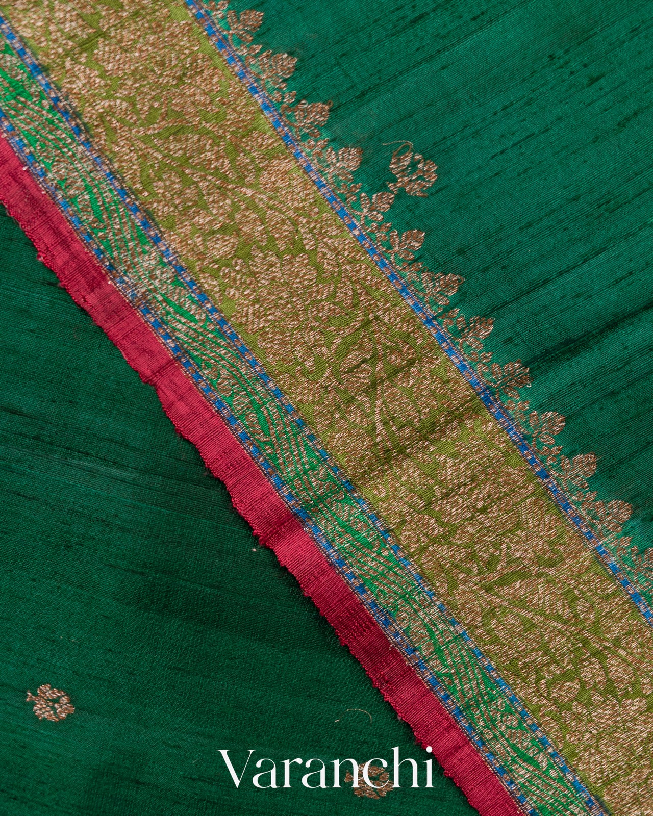 Bottle Green Pure Raw Silk Handloom Saree