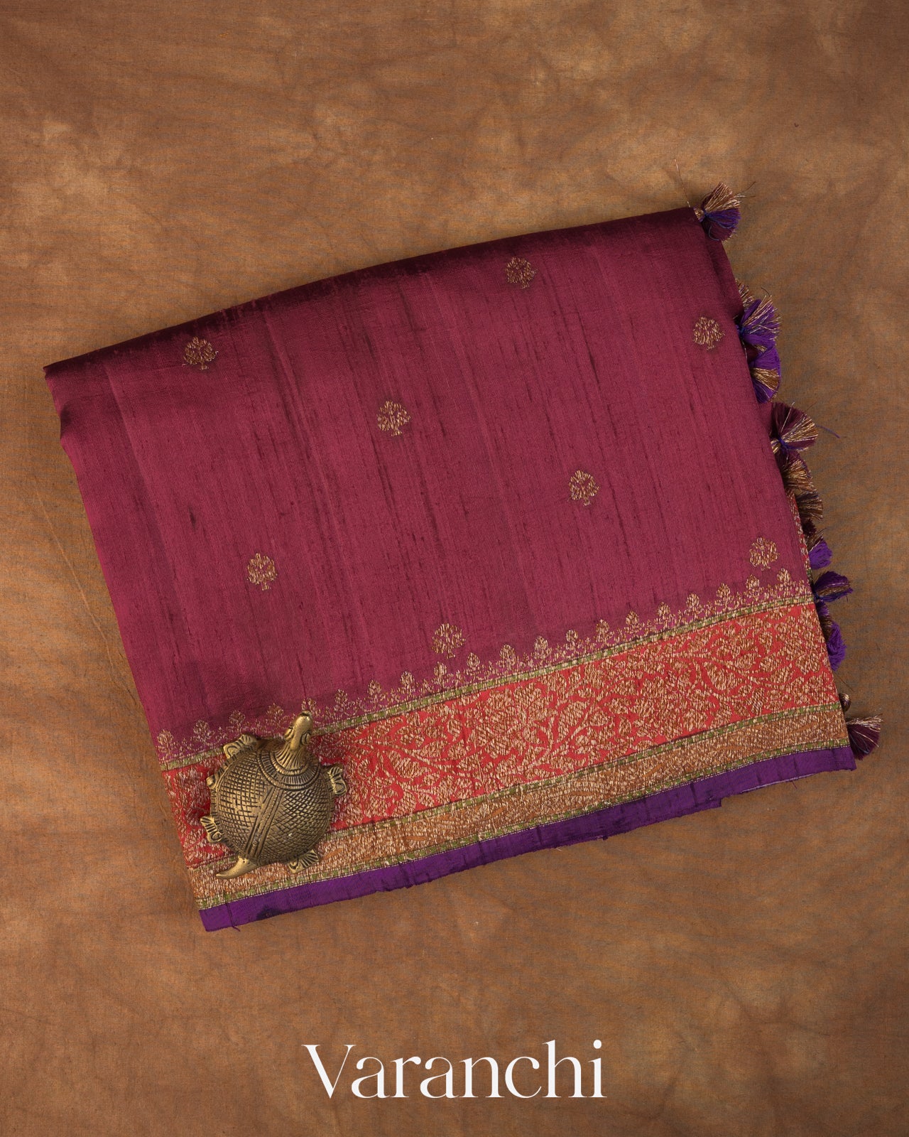 Wine Red Pure Raw Silk Handloom Saree