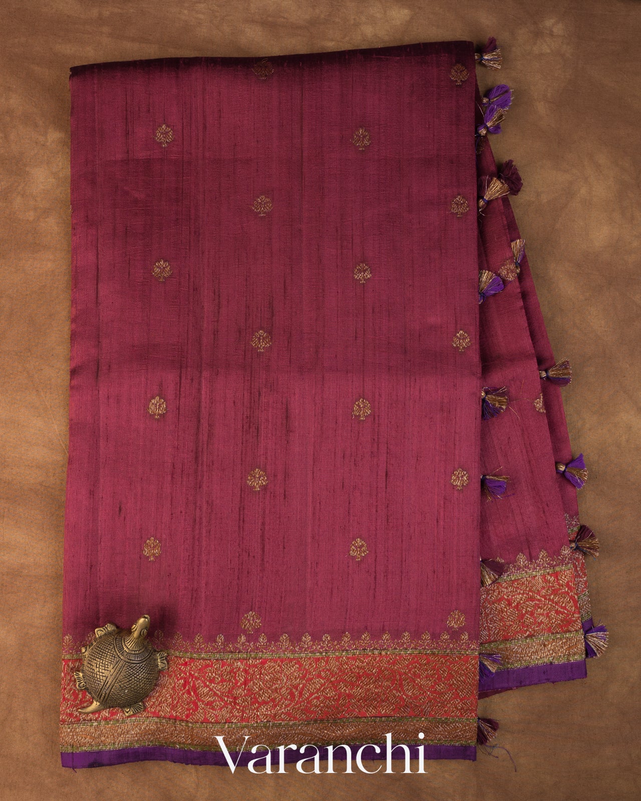 Wine Red Pure Raw Silk Handloom Saree