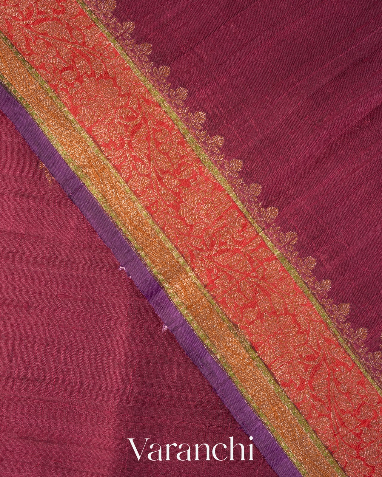 Wine Red Pure Raw Silk Handloom Saree