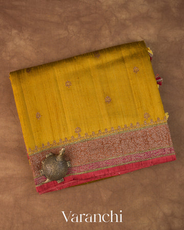 Mustard Yellow Pure Raw Silk Handloom Saree