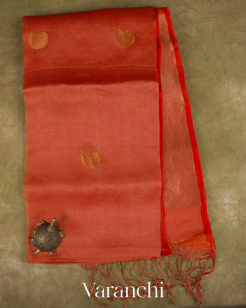 Rust Orange Pure Muslin Silk Handloom Saree