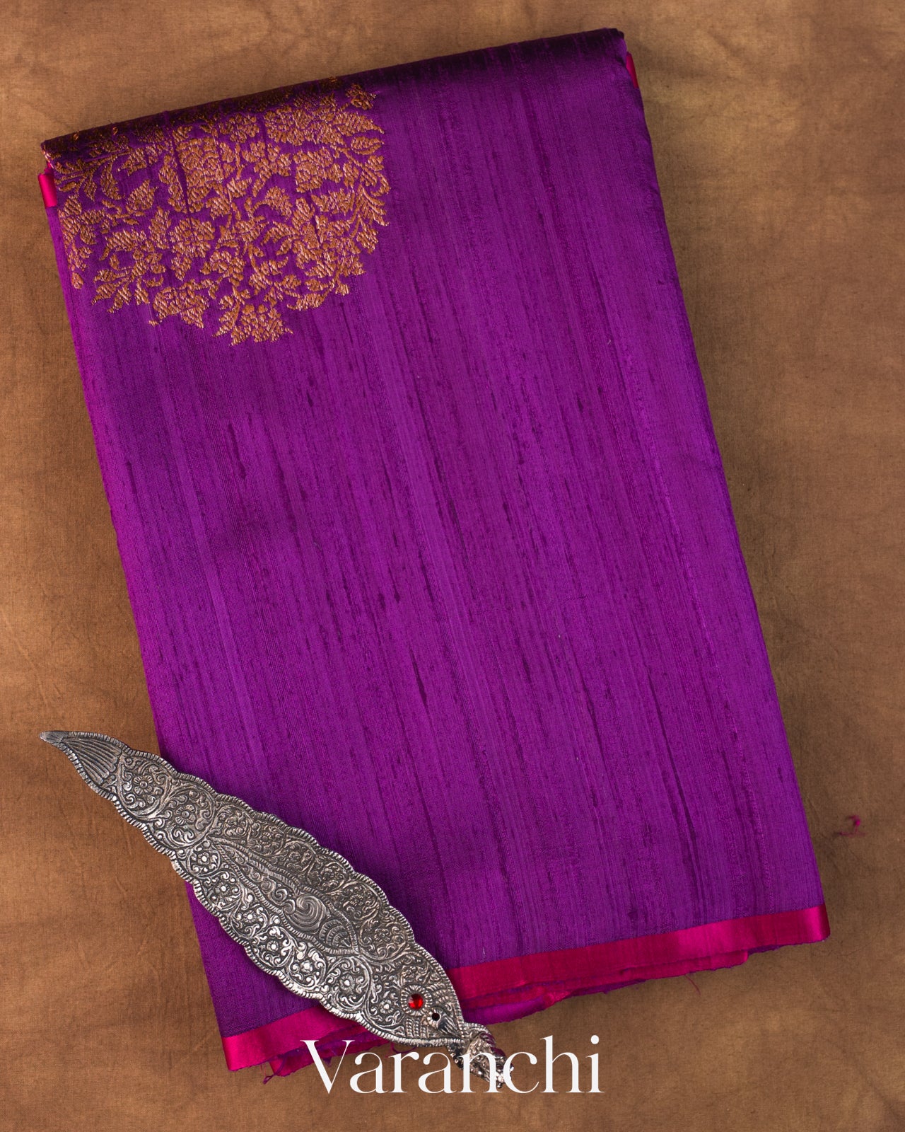 Deep Purple Pure Raw Silk Handloom Saree
