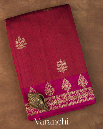 Wine Red Pure Raw Silk Handloom Saree