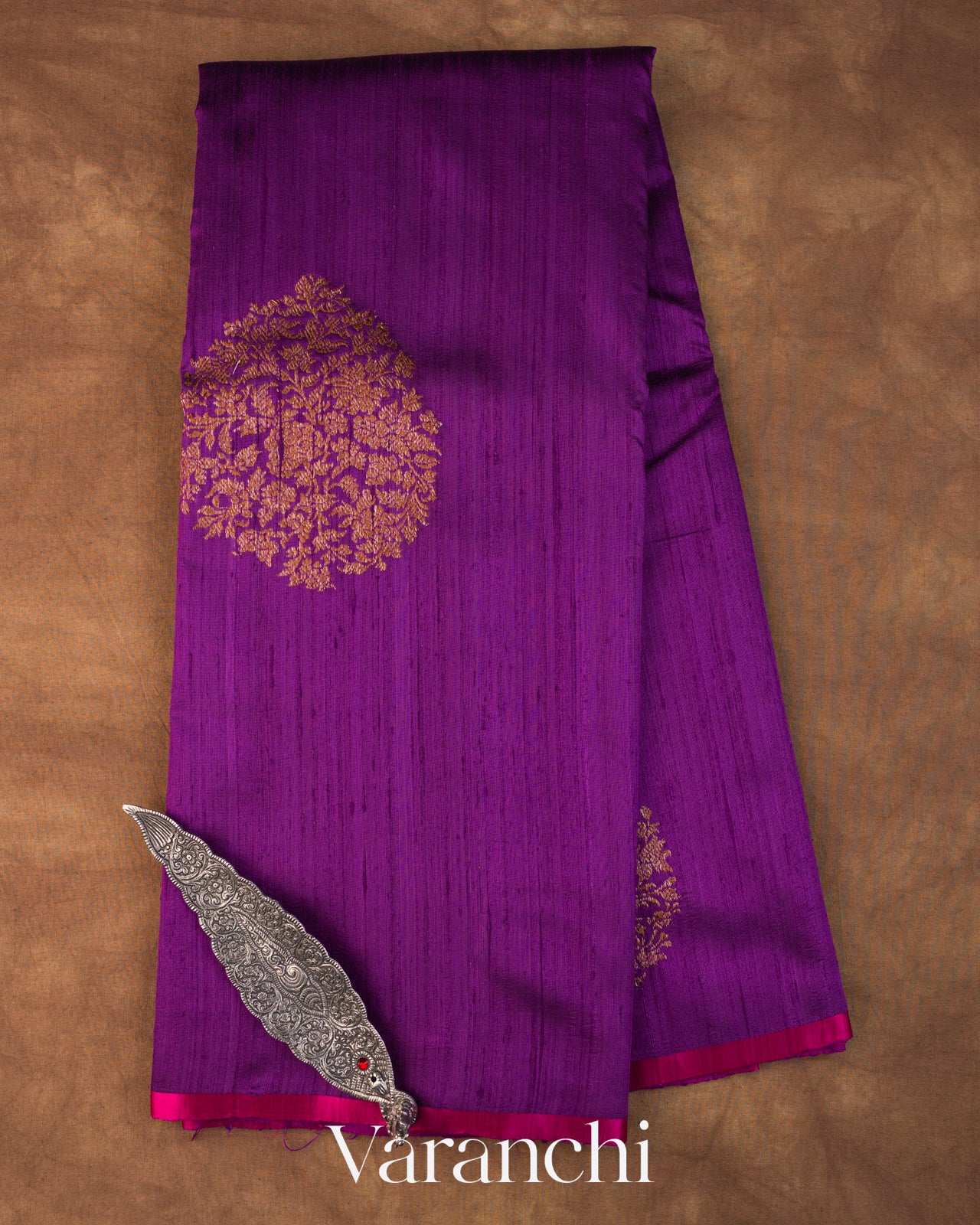 Deep Purple Pure Raw Silk Handloom Saree
