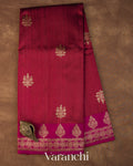 Wine Red Pure Raw Silk Handloom Saree