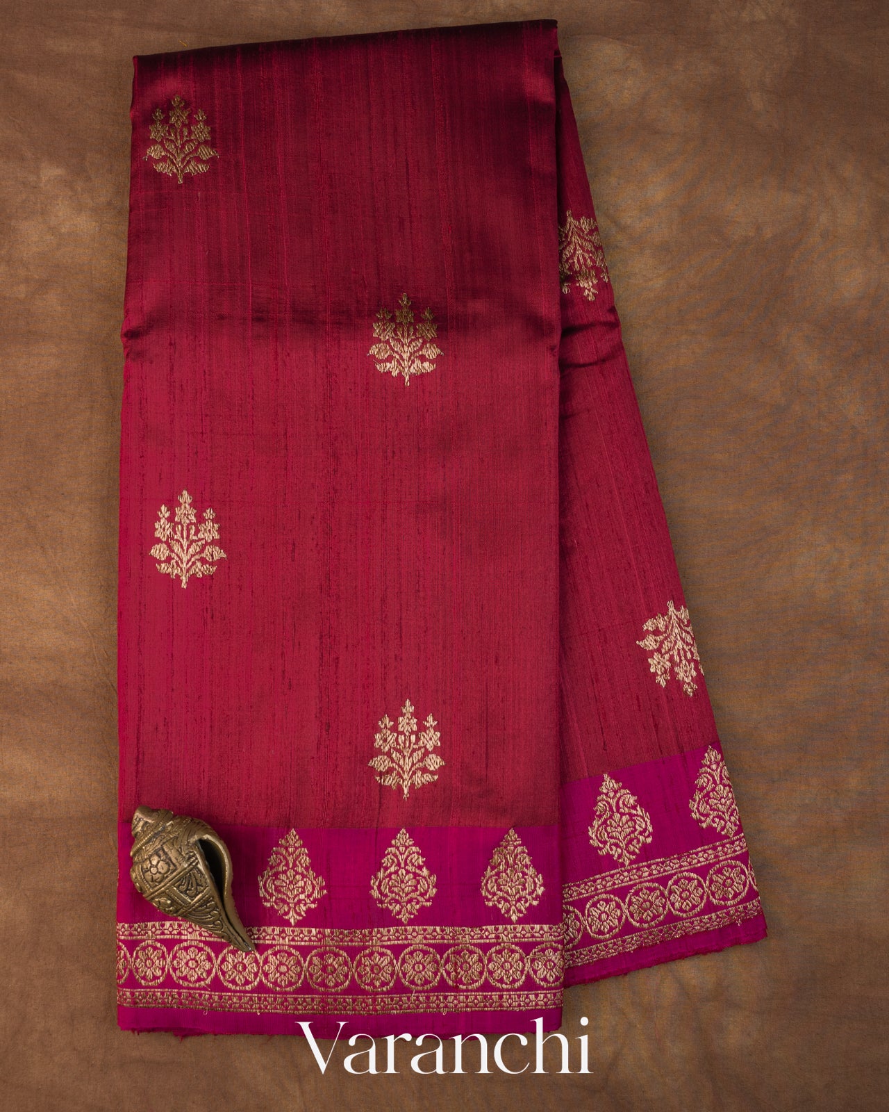 Wine Red Pure Raw Silk Handloom Saree