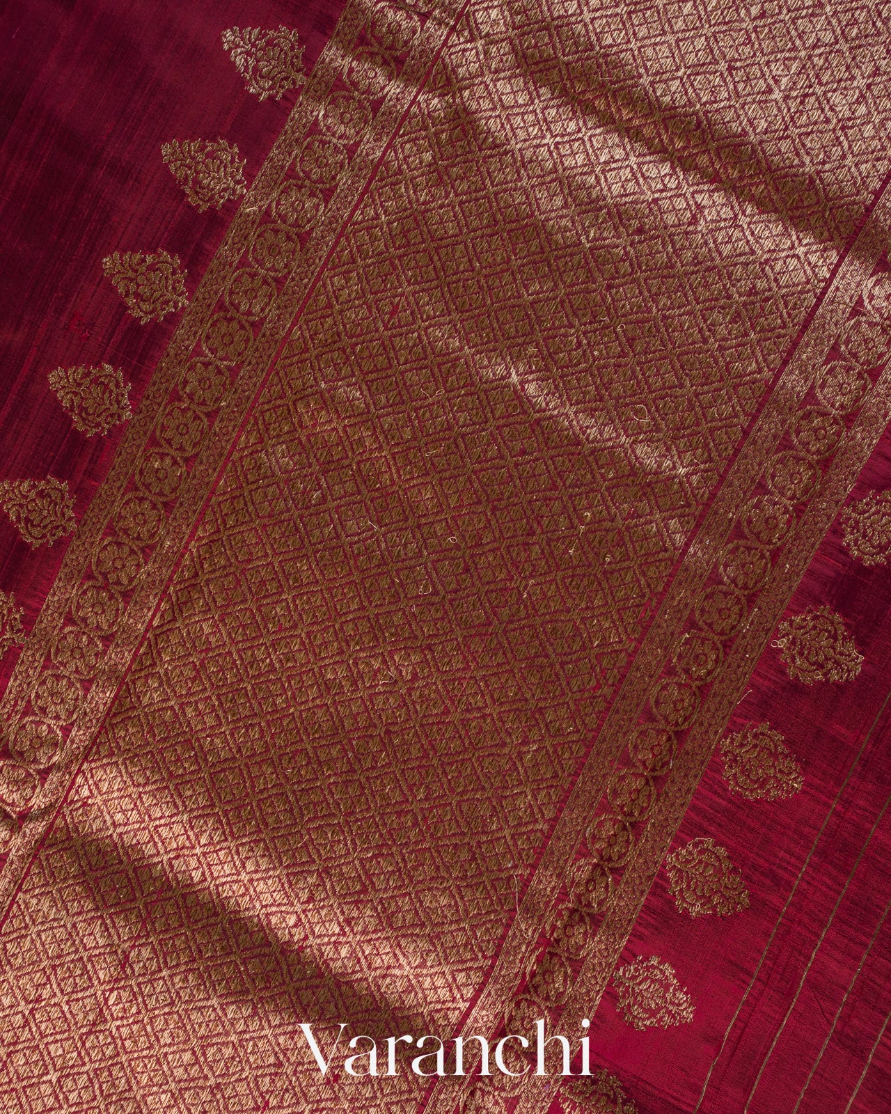 Wine Red Pure Raw Silk Handloom Saree
