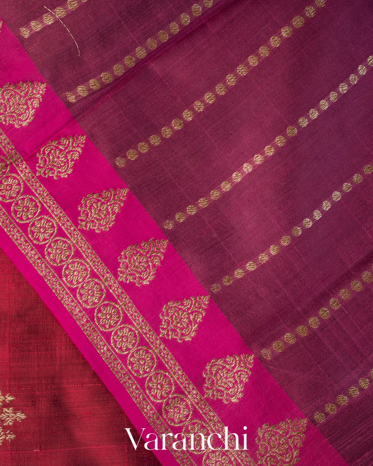 Wine Red Pure Raw Silk Handloom Saree