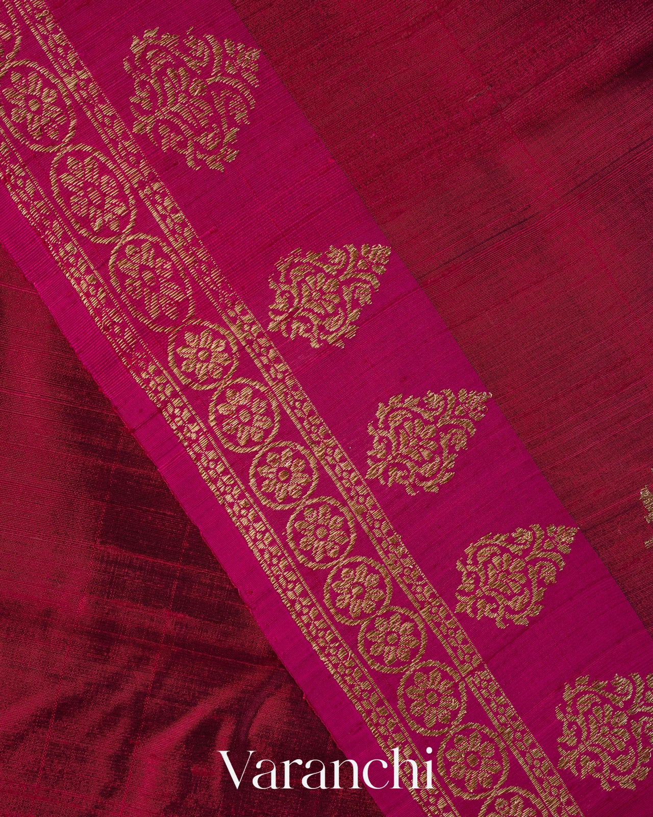 Wine Red Pure Raw Silk Handloom Saree