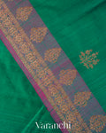 Emerald Green Pure Raw Silk Handloom Saree