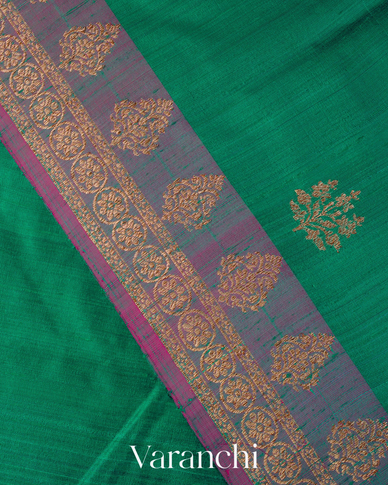 Emerald Green Pure Raw Silk Handloom Saree