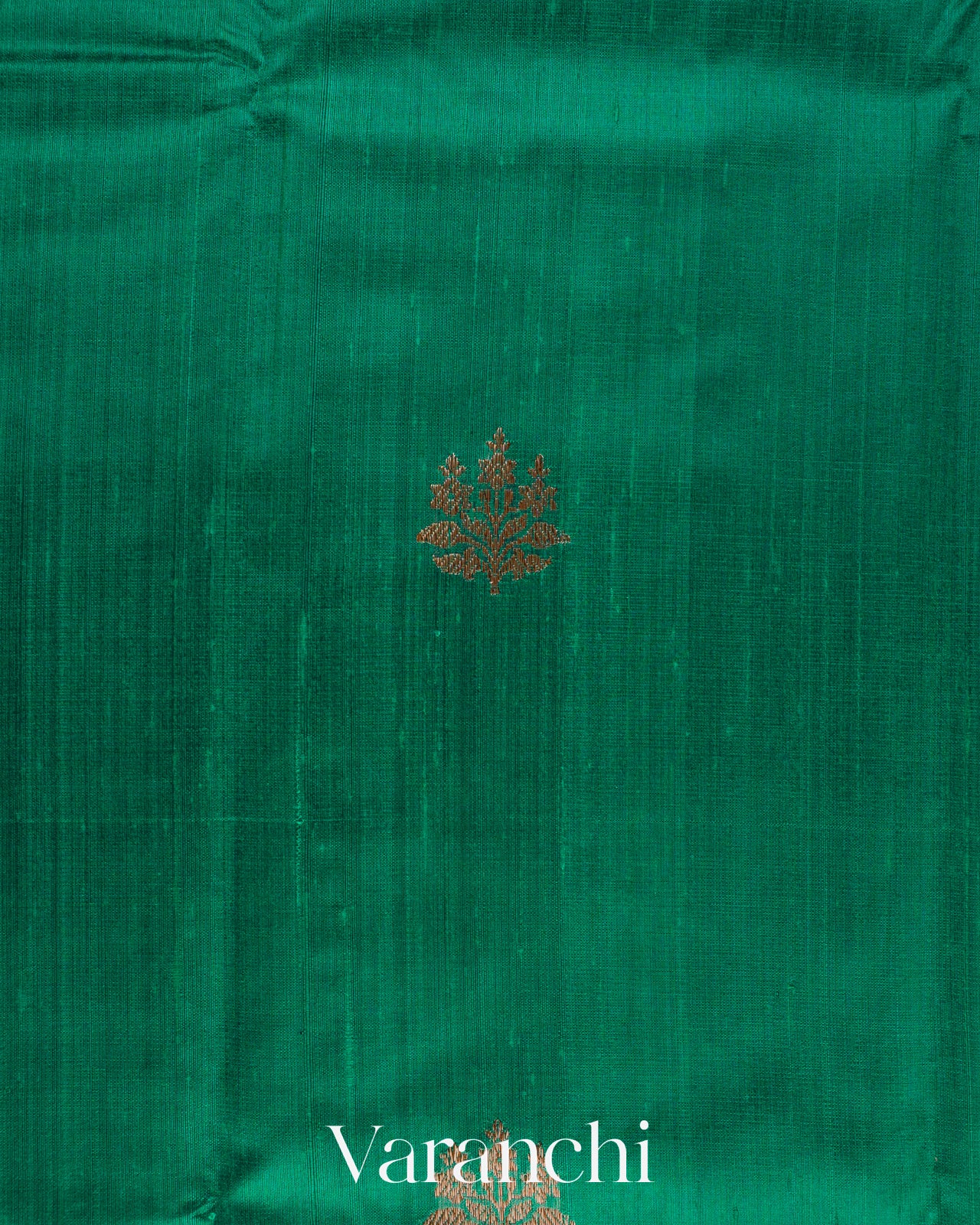 Emerald Green Pure Raw Silk Handloom Saree