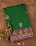 Bottle Green Pure Raw Silk Handloom Saree
