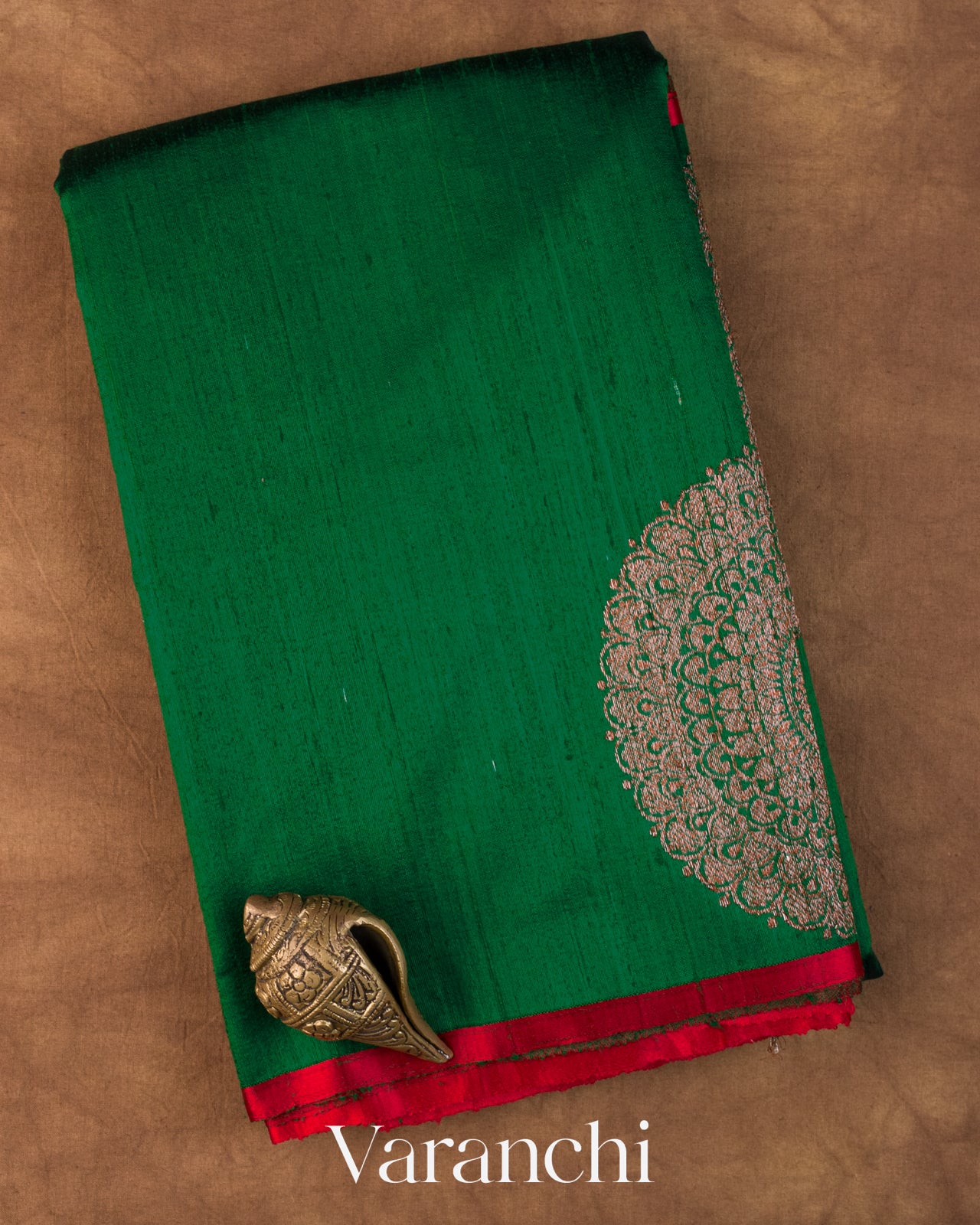 Bottle Green Pure Raw Silk Handloom Saree