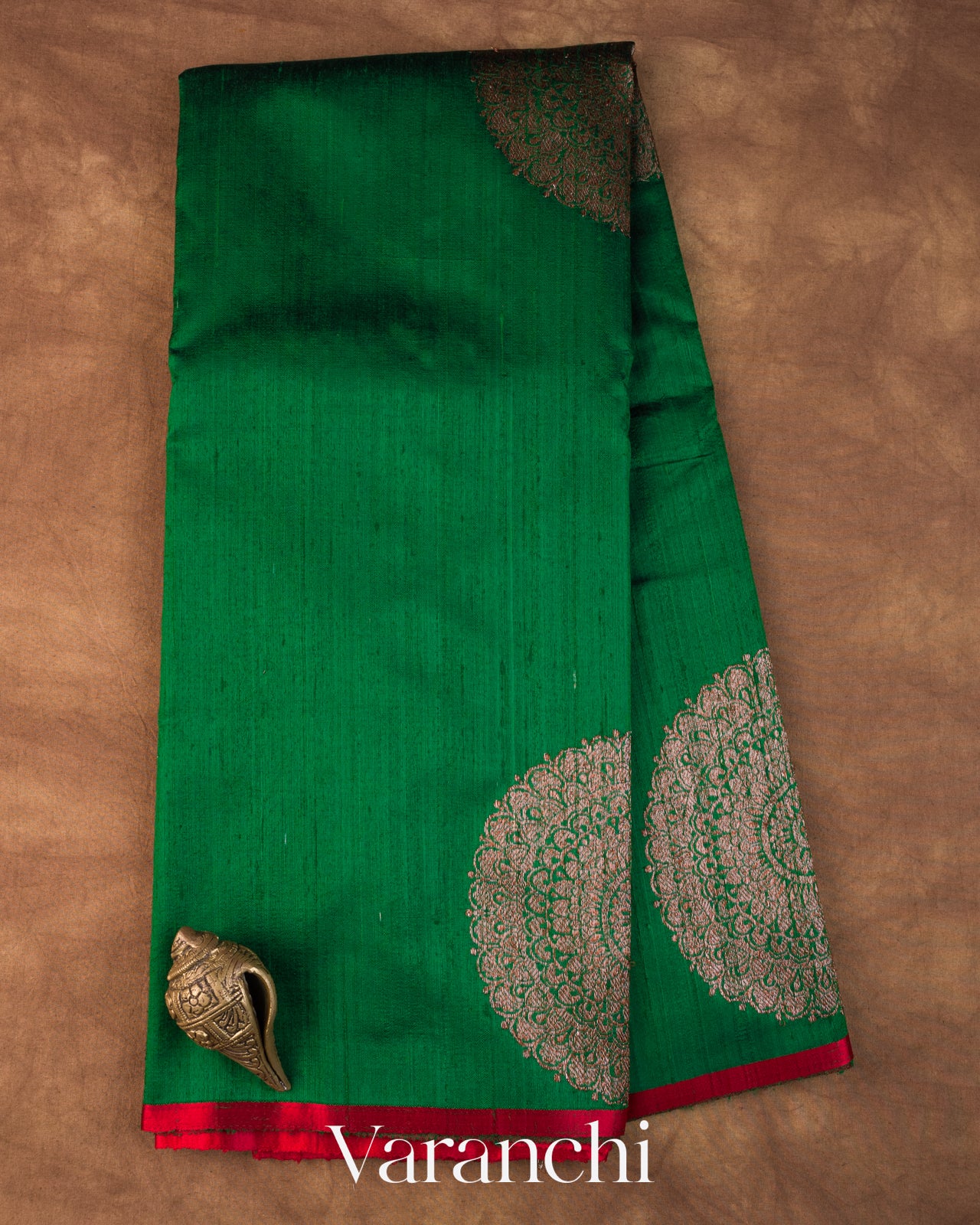 Bottle Green Pure Raw Silk Handloom Saree