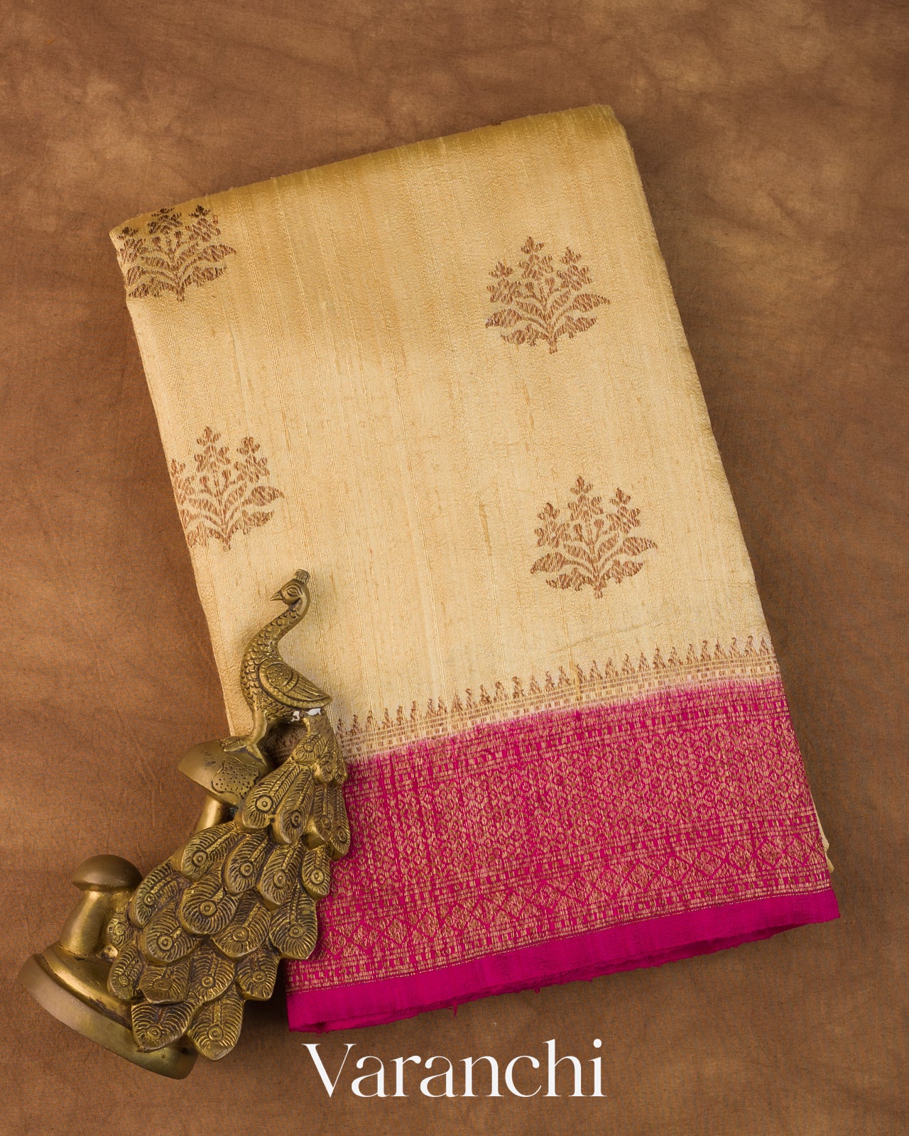 Cream Pure Raw Silk Handloom Saree