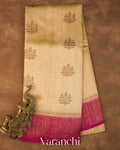 Cream Pure Raw Silk Handloom Saree