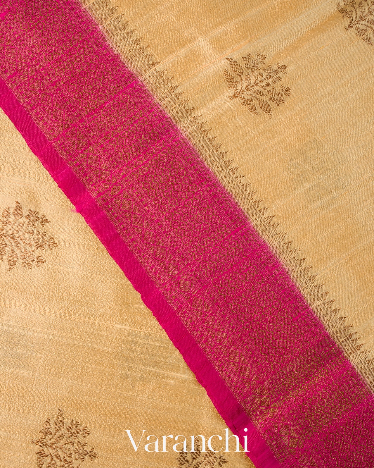 Cream Pure Raw Silk Handloom Saree