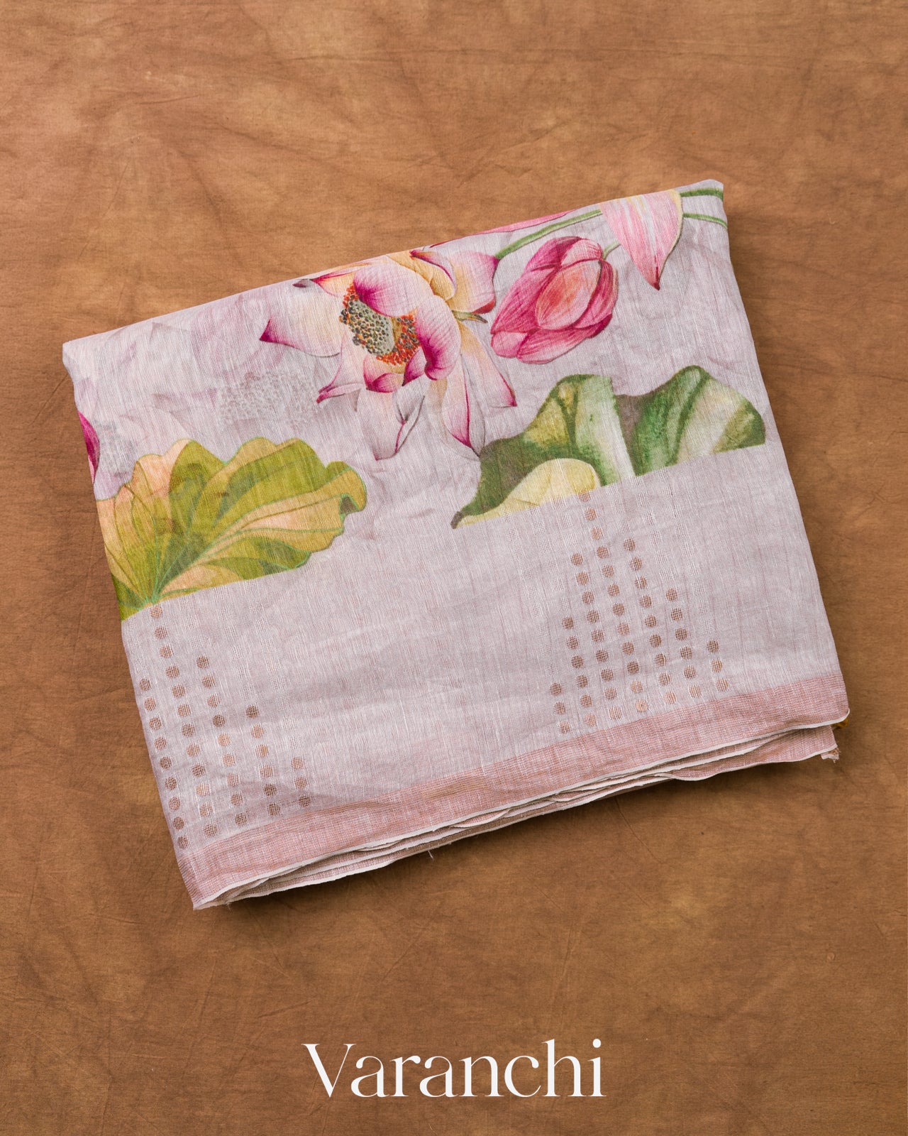 Soft White Digital Printed Pure Silk Linen Handloom Saree