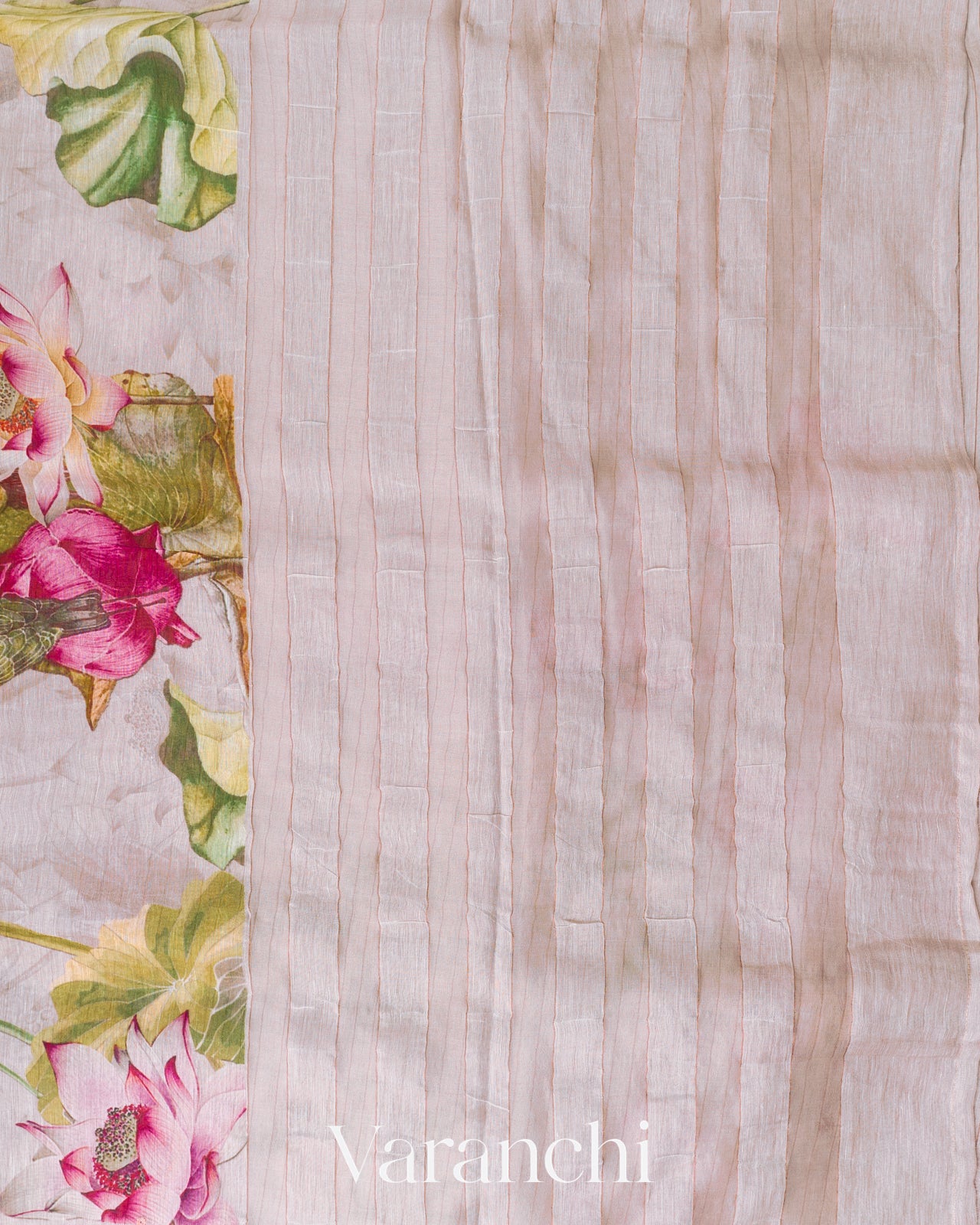 Soft White Digital Printed Pure Silk Linen Handloom Saree