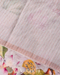 Soft White Digital Printed Pure Silk Linen Handloom Saree