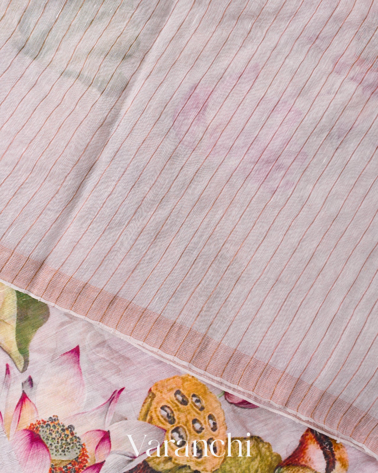 Soft White Digital Printed Pure Silk Linen Handloom Saree