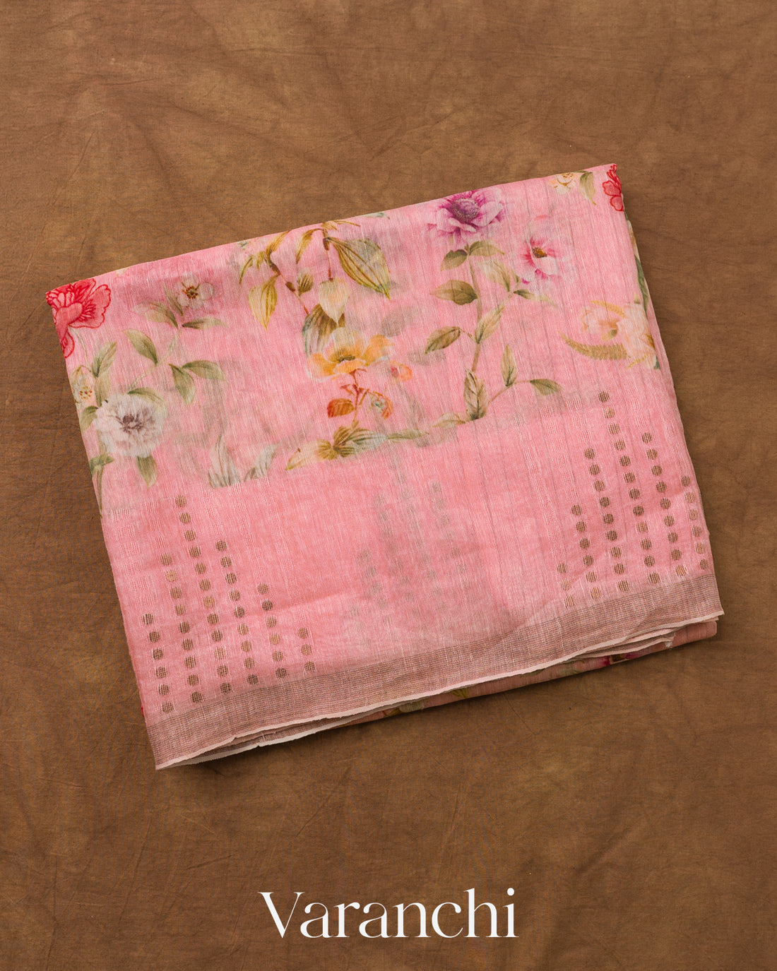 Blush Pink Floral Digital Printed Pure Silk Linen Handloom Saree