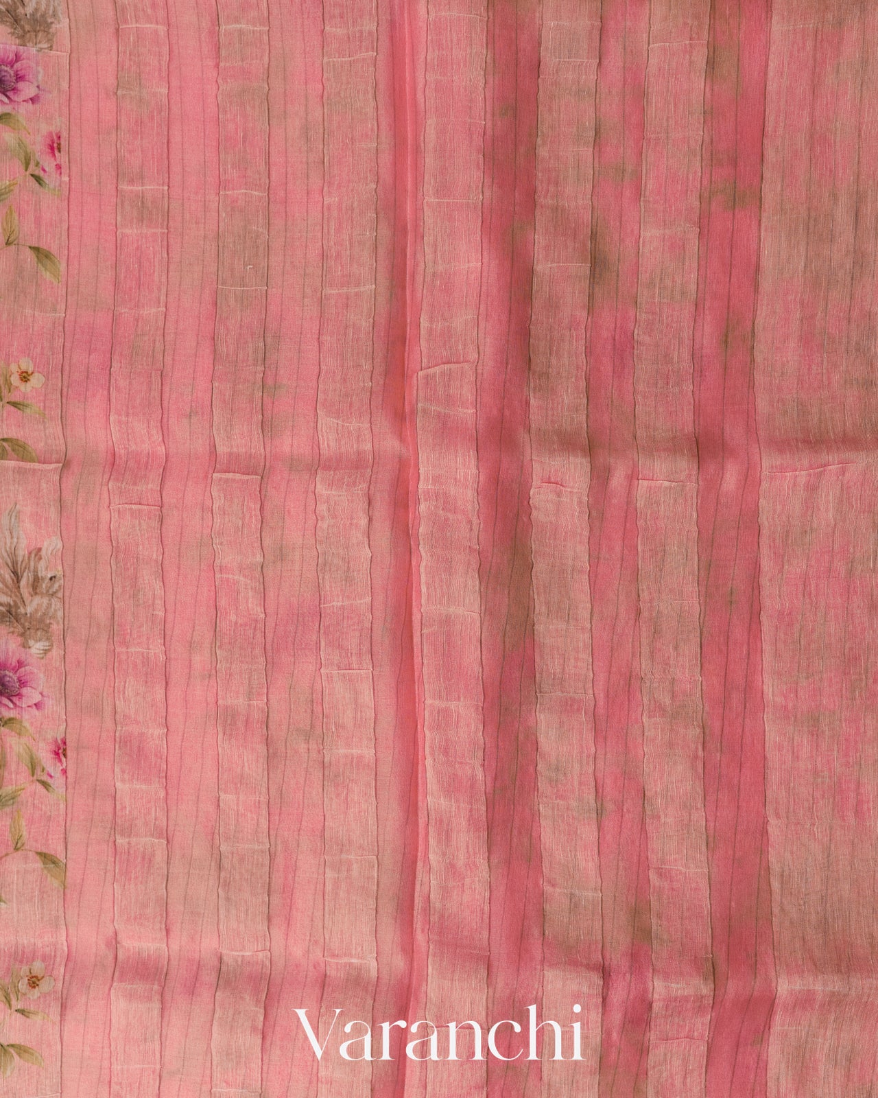 Blush Pink Floral Digital Printed Pure Silk Linen Handloom Saree