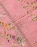 Blush Pink Floral Digital Printed Pure Silk Linen Handloom Saree