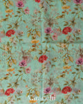 Pastel Green Floral Digital Printed Pure Silk Linen Handloom Saree