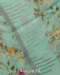 Pastel Green Floral Digital Printed Pure Silk Linen Handloom Saree
