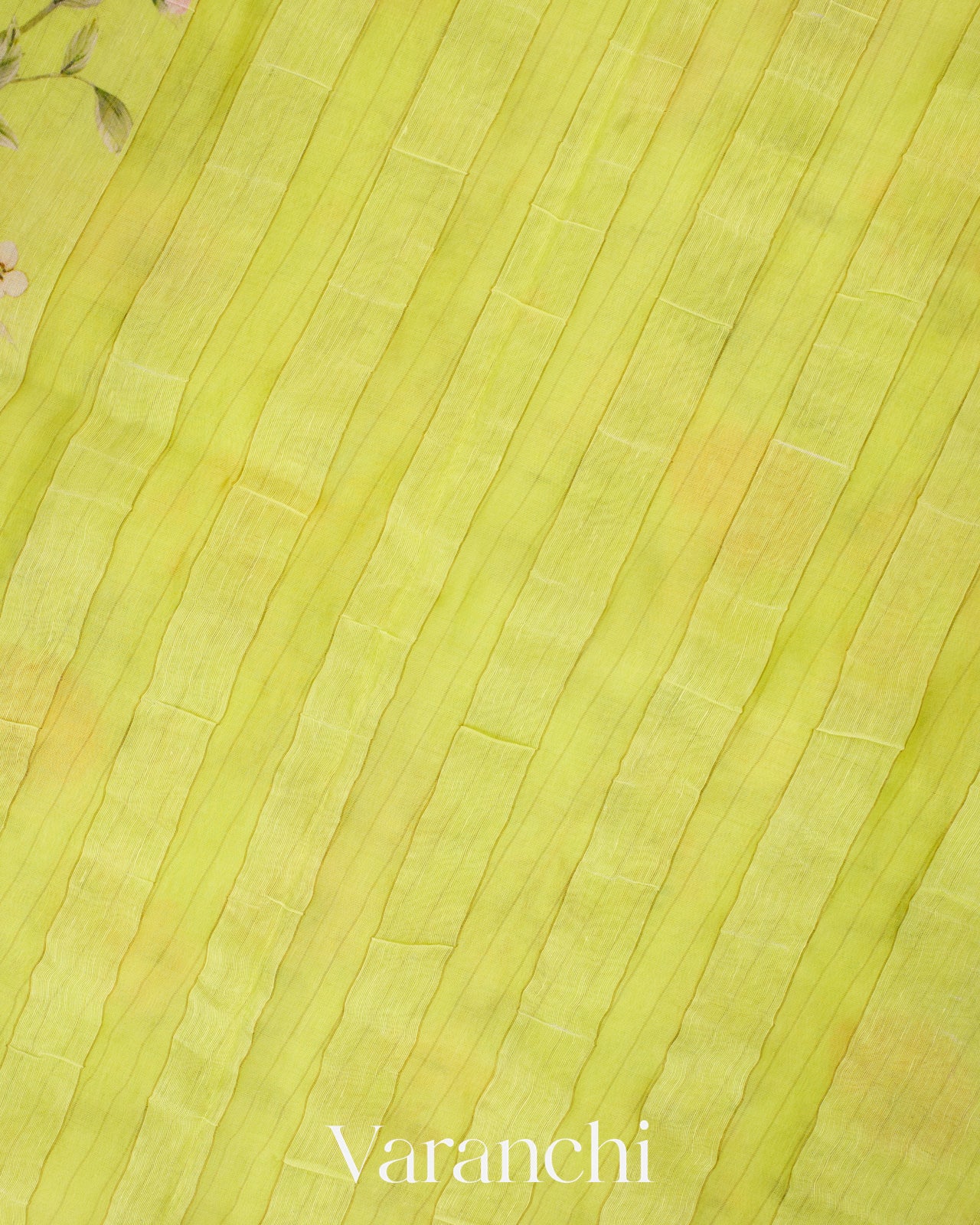 Lime Green Digital Floral Printed Pure Silk Linen Handloom Saree