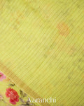 Lime Green Digital Floral Printed Pure Silk Linen Handloom Saree