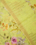 Lime Green Digital Floral Printed Pure Silk Linen Handloom Saree