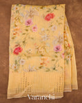 Butter Yellow Digital Floral Printed Pure Silk Linen Handloom Saree